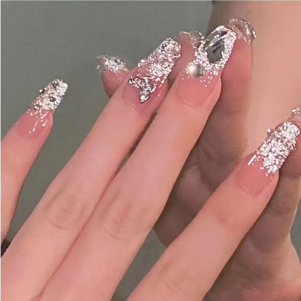 Crystal Butterfly embellished press on nails 24 pcs